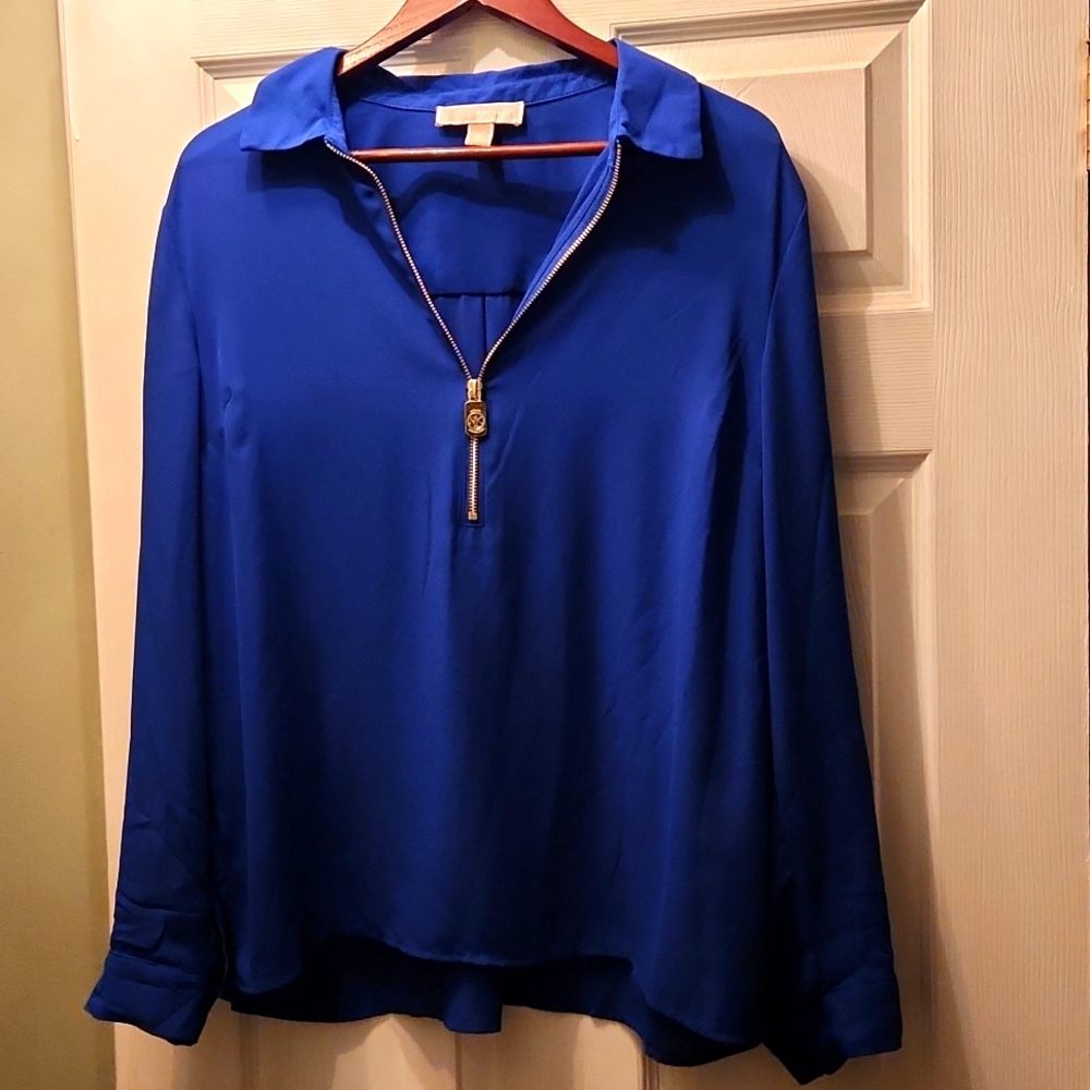Michael Kors Blue with Gold zipper Blouse- size XL